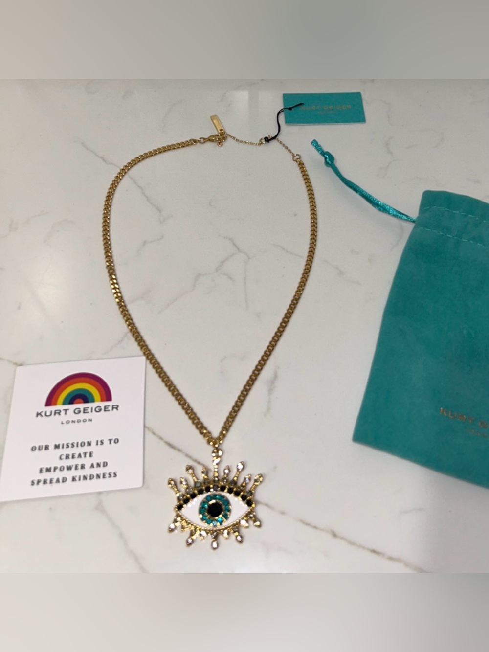 Kurt Geiger London Evil Eye Pendant Necklace With care card &dustbag NWT